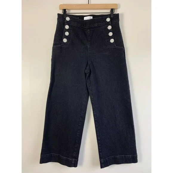 Loft Sailor Buttons Culottes Black Denim Size 29/8